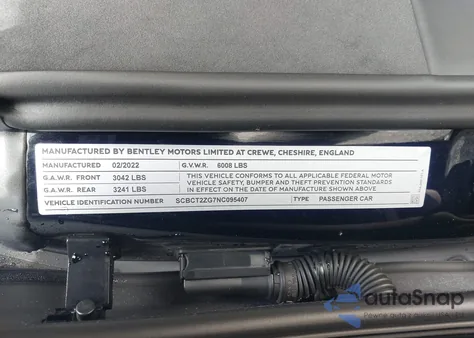 2022 Bentley Continental Gt Speed из США, поврежденный, VIN SCBCT2ZG7NC095407